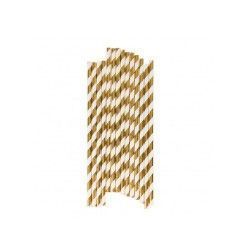 Pajita Papel Rayas Oro 0,6x20cm