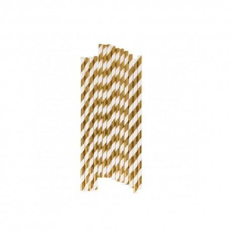 Pajita Papel Rayas Oro 0,6x20cm